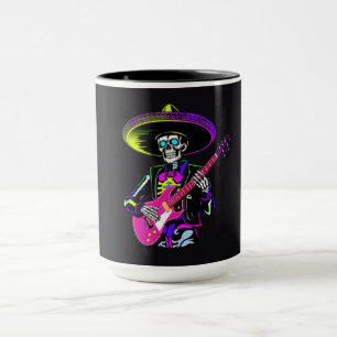 Caneca Guitarrista Esqueleto Neon Halloween