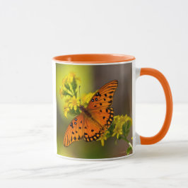 Caneca Gulf Fritillary aka Passion Butterfly on Goldenrod