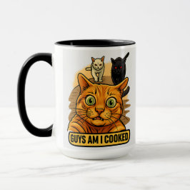 Caneca Guys Am I Cooked? Funny Cat Meme Panic Reaction