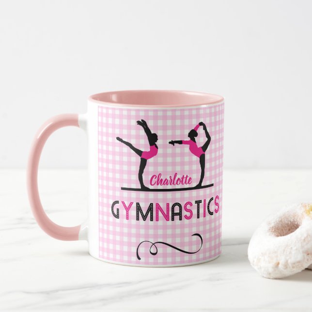 Caneca Gymnast Figures Cute Pink Personalizado (Com Donut)