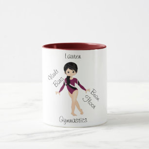 Caneca Gymnastics Black Hair, Brown Eyes, Burgundy Leo