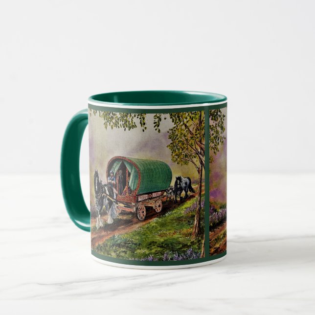 Caneca Gypsy Vanner cavalo irlandês Caravan verde (Frente Esquerda)
