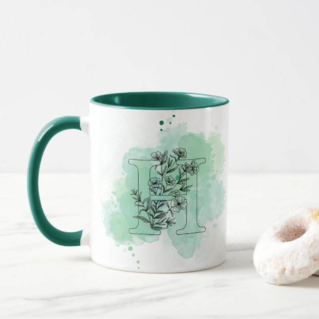 Caneca H Abastecente inicial Monograma Botânico verde (Com Donut)