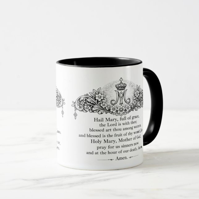 Caneca Hail Mary Prayer English & Latin Catholic (Frente Esquerda)