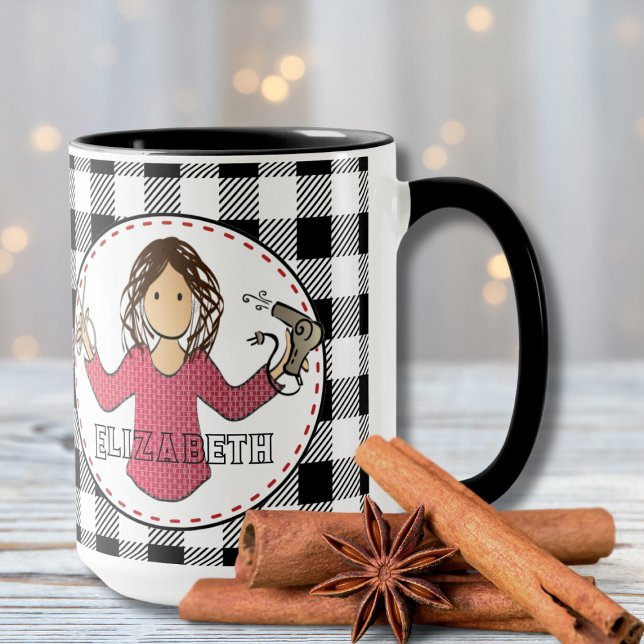 Caneca Hair Stylist Xadrez de Natal Beauticitic Obrigado (Criador carregado)