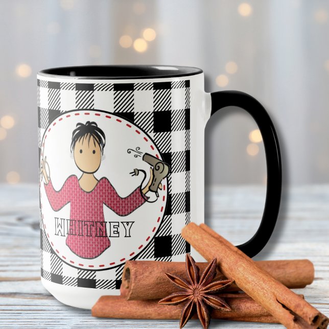 Caneca Hairdresser Beleticista Cartoon Engraçado de Natal (Criador carregado)
