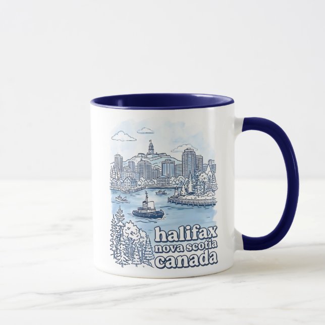 Caneca Halifax Canada Simple Blue Skyline Cute Cityscape (Direita)