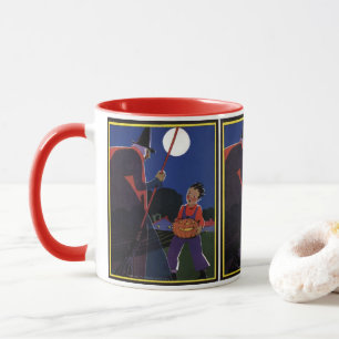 Caneca Halloween Antigo, Bruxa Assustadora com Menino