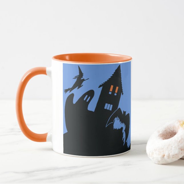 Caneca Halloween Antigo, Casa Assombrada Assustadora e Br (Com Donut)