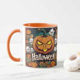 Caneca Halloween-Banner mit Kürbissen und Geistern -
