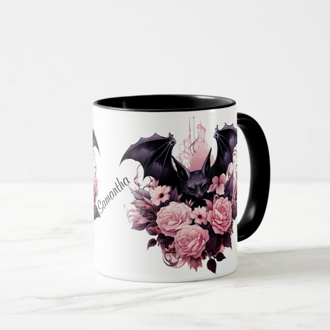 Caneca Halloween Bat e Rosas (Frente Esquerda)