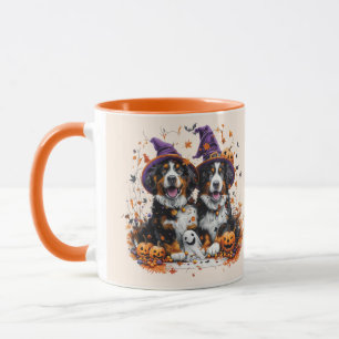 Caneca Halloween Bernese Mountain Dogs Witch Ghost