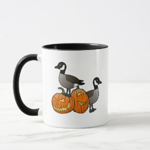 Caneca Halloween Canada Geese Birds com Jack-o-lanternas