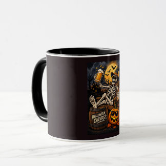 Caneca Halloween Cheers! Esqueleto Relaxado com Ce