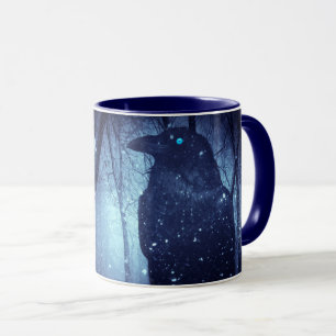 Caneca Halloween Corvo Preto Floresta Azul Assustador Sin