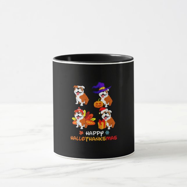 Caneca Halloween De Buldogue E Feliz Hallot De Natal (Centro)
