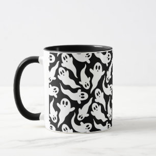 Caneca Halloween de padrão fantasma preto e branco