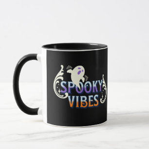 Caneca Halloween Ghost Spooky Vibes Typografia Lettering