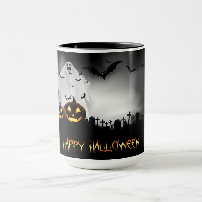 Caneca Halloween Graveyard, Ghost Jack-o-lanternas e Bat (Centro)