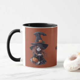 Caneca Halloween-Hexe mit Kürbis -