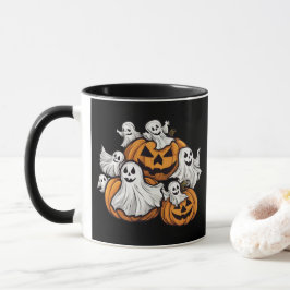 Caneca Halloween: Kleine Geister mit Kürbissen -