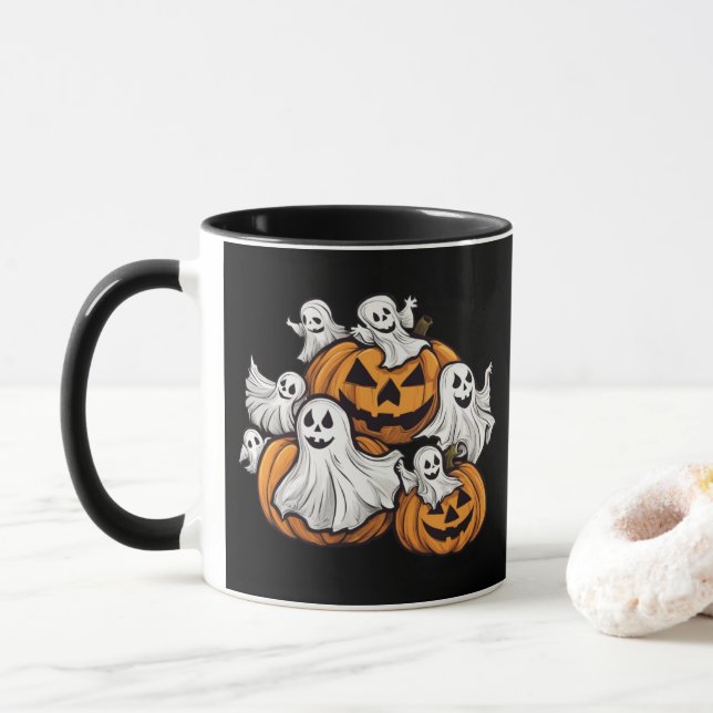 Caneca Halloween: Kleine Geister mit Kürbissen -  (Com Donut)