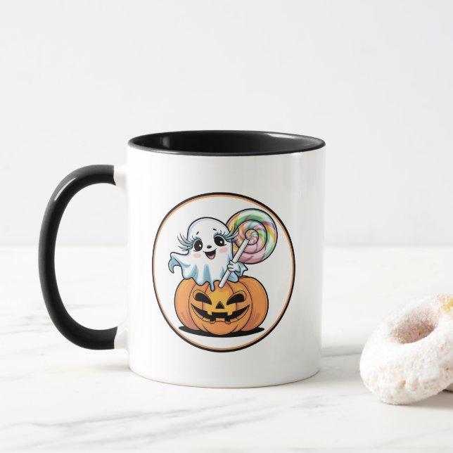 Caneca Halloween Lollipop Ghost On Pumpkin (Com Donut)