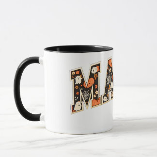 Caneca Halloween MAMA - Retro Varsity Ghost & Pumpk