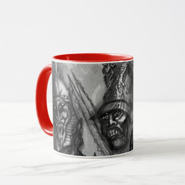 Caneca HALLOWEEN MONSTERS ORAR GUERRA preto vermelho bran (Frente Esquerda)