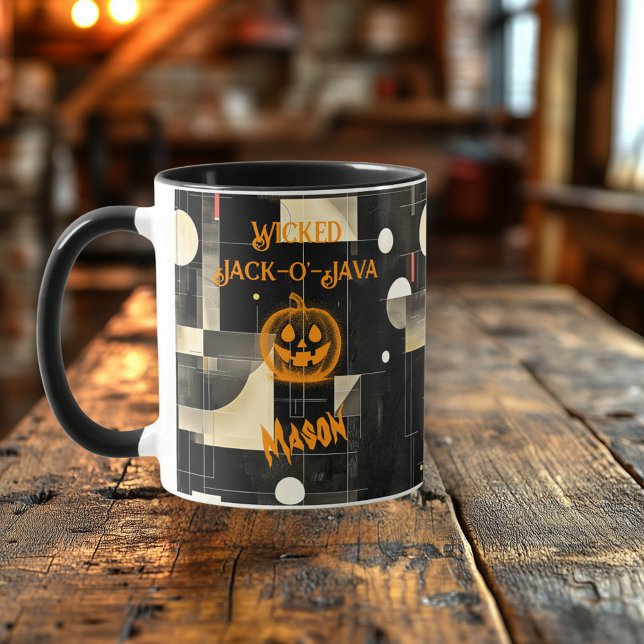 Caneca Halloween - Pumpkin Black Wicked Jack-o'-Java (Criador carregado)