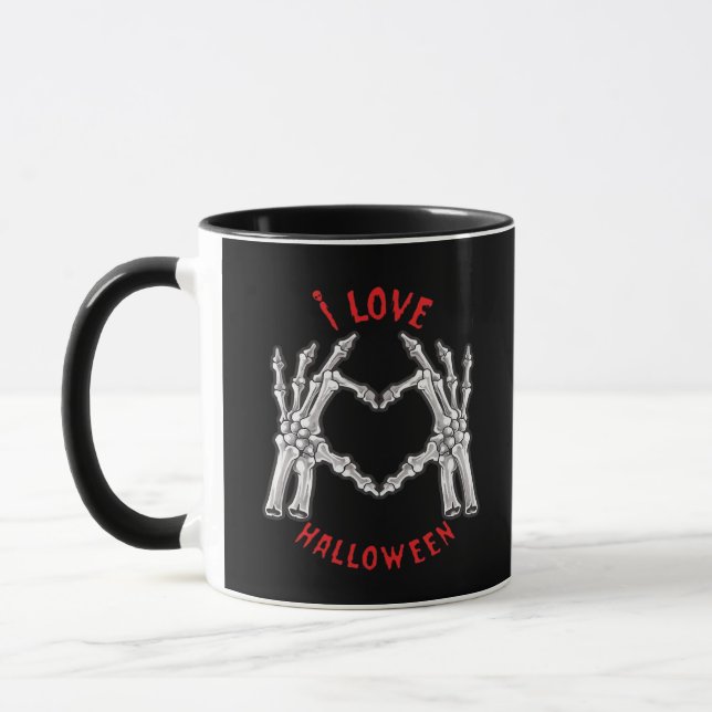 Caneca Halloween Skeletal Mãos Coração Engraçado Dizendo (Esquerda)