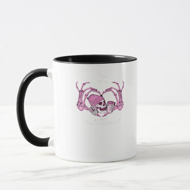 Caneca Halloween Skull Heart Hands Skeleton Beanie Design (Esquerda)