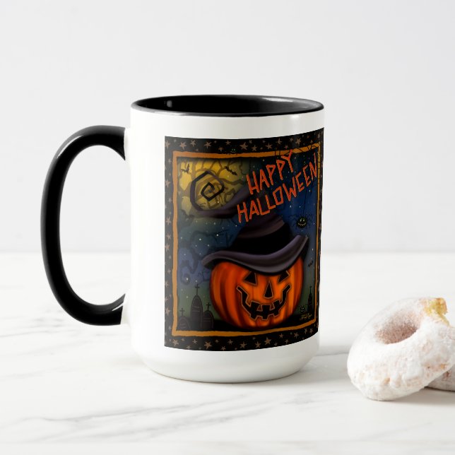 Caneca Halloween Spooky Jack O Lanterna Personalizável (Com Donut)