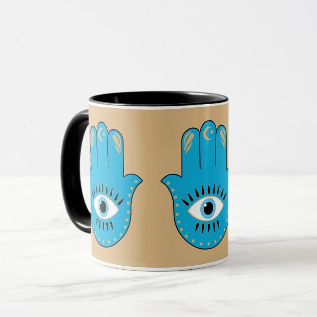 Caneca Hamsa Mão Grego Mau Olho Azul (Frente Esquerda)