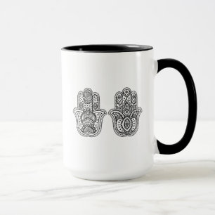 Caneca Hamsa tirado mão com ornamento