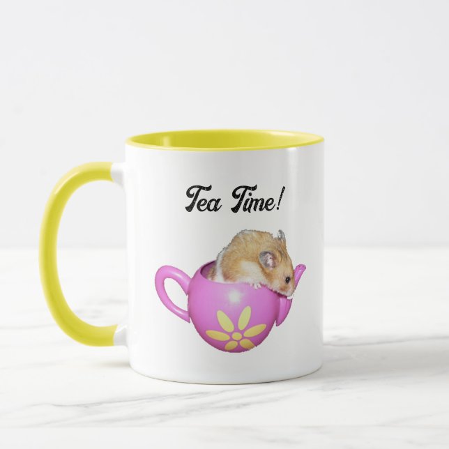 Caneca Hamster bonito em chaleira rosa com foto de margar (Esquerda)