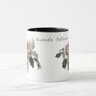Caneca Hand drawn pink cabbage rose (PERSONLIZE)