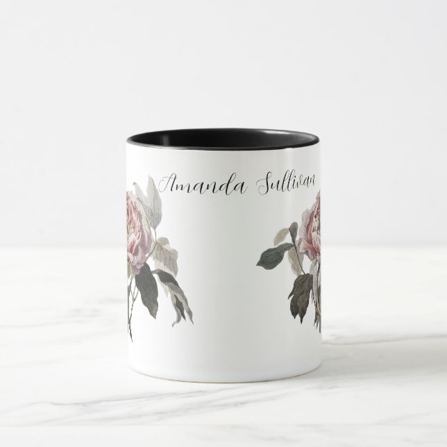 Caneca Hand drawn pink cabbage rose (PERSONLIZE) (Centro)