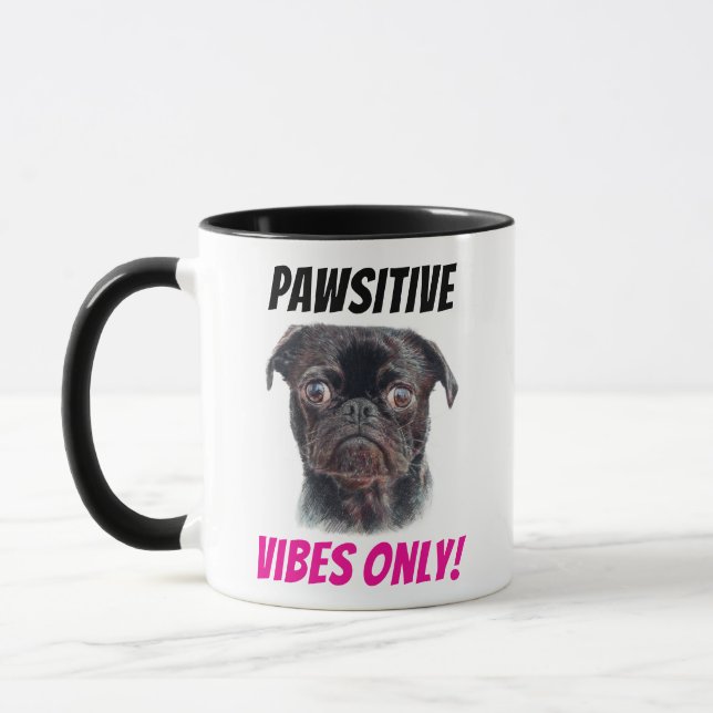 Caneca Hand Drawn Pug Mug - Pawsitive Vibes Only! (Esquerda)
