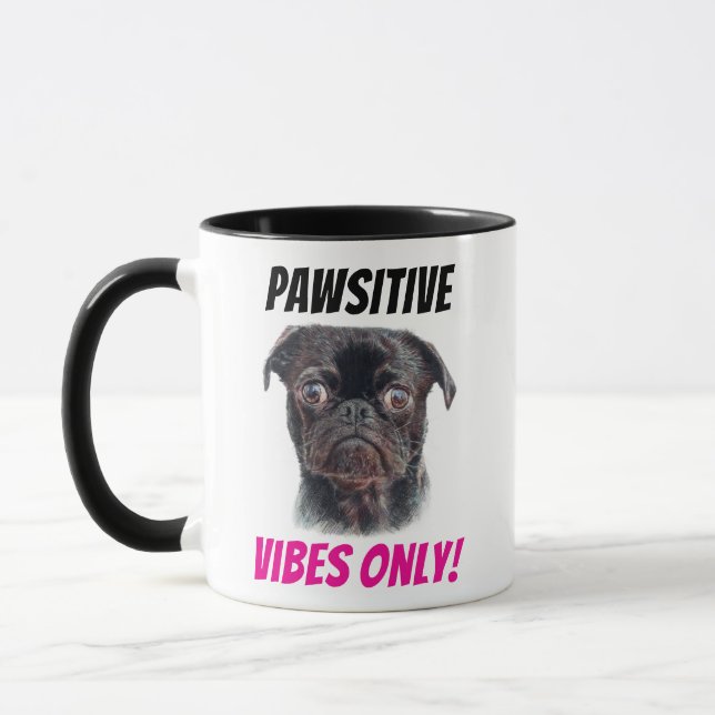 Caneca Hand Drawn Pug Mug - Pawsitive Vibes Only! (Esquerda)