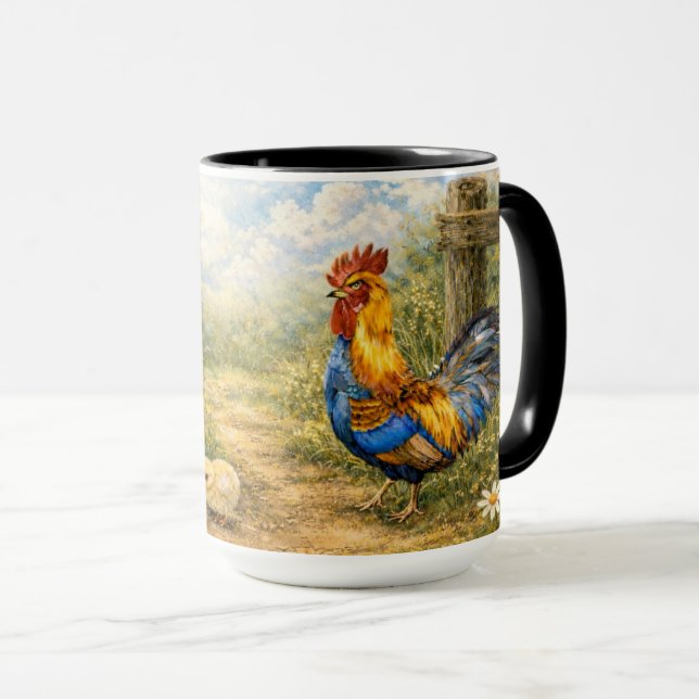 Caneca Hand-Painted Chicken & Chicks and Rooster Mug (Frente Esquerda)