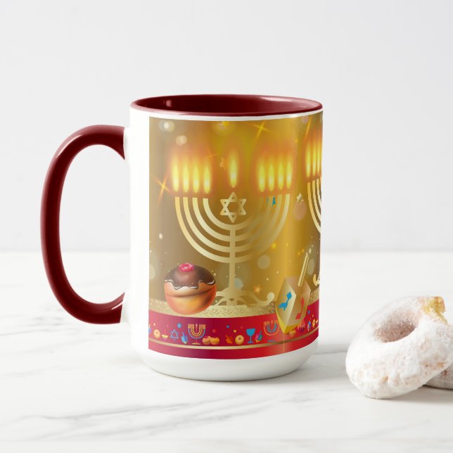 Caneca Hanukkah Belo feriado judeu Dourado (Com Donut)