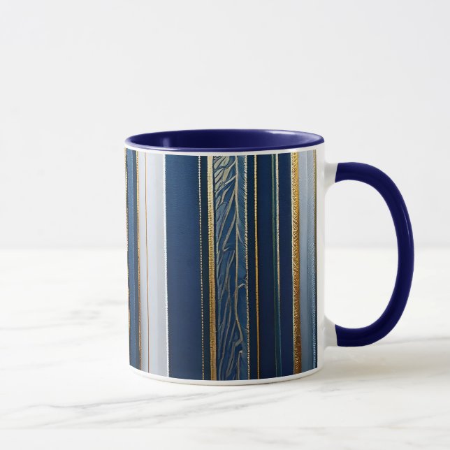 Caneca Hanukkah Blues Stripes Azul Branco Dourado (Direita)