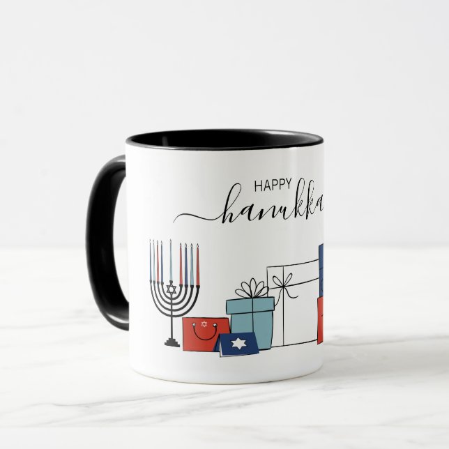 Caneca Hanukkah dá presentes e menorah, café mug (Frente Esquerda)