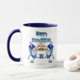 Caneca Hanukkah Dancing Dreidels e Jelly Doughnut