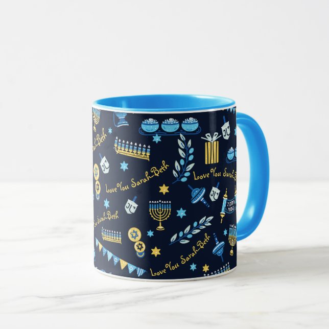 Caneca Hanukkah Personalizou Menorah Dreidel Mug (Frente Esquerda)
