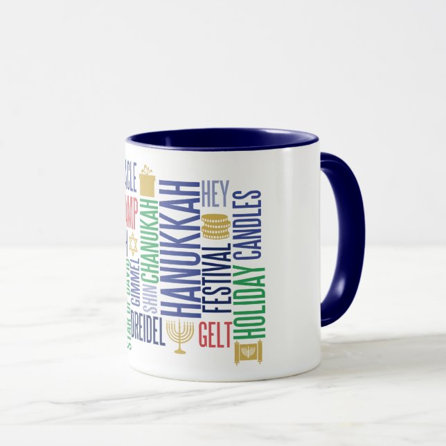 Caneca Hanukkah Words Holiday Coffee Mug (Frente Esquerda)