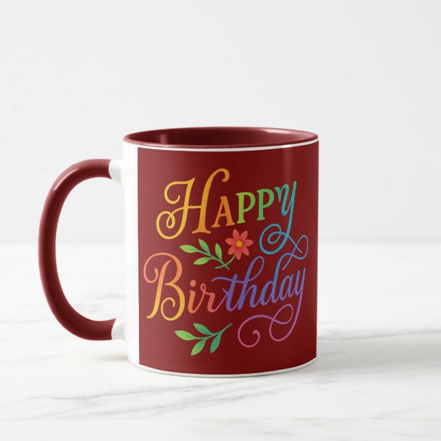 Caneca Happy Birthday Floral Rainbow Combo Mug – Colorful (Esquerda)
