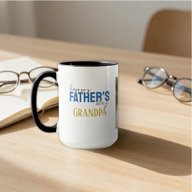 Caneca Happy Father’s Day Grandpa We Love You Blue Photo (Criador carregado)