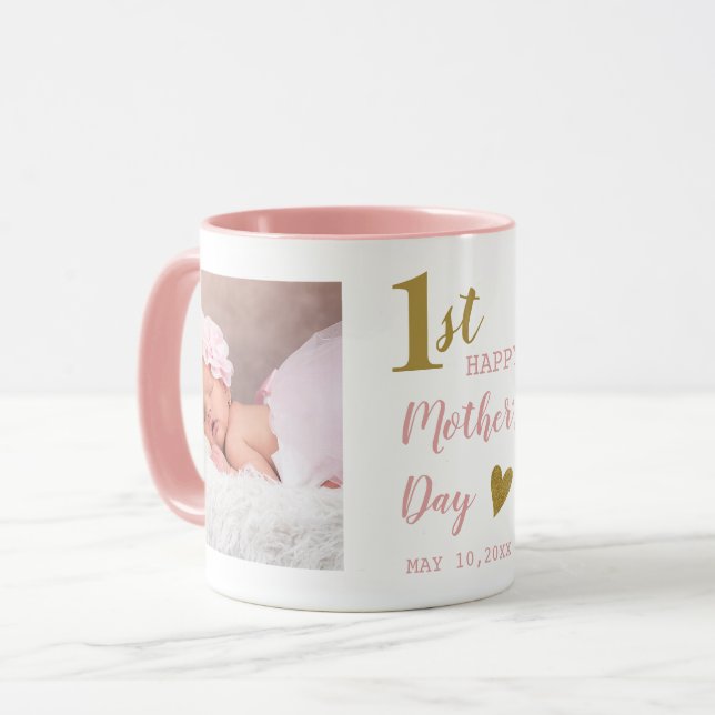 Caneca Happy First Mother's Day Pink And Gold 2 Photo  (Frente Esquerda)
